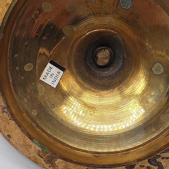 Solid Brass Vntg Pedestal Chamber Walking Candlestick Holder with Finger Ring - Picture 3 of 10